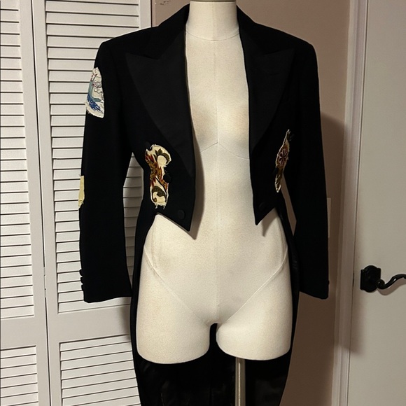 Women's Black Tailcoat Jacket wool blend black - Picture 3 of 17